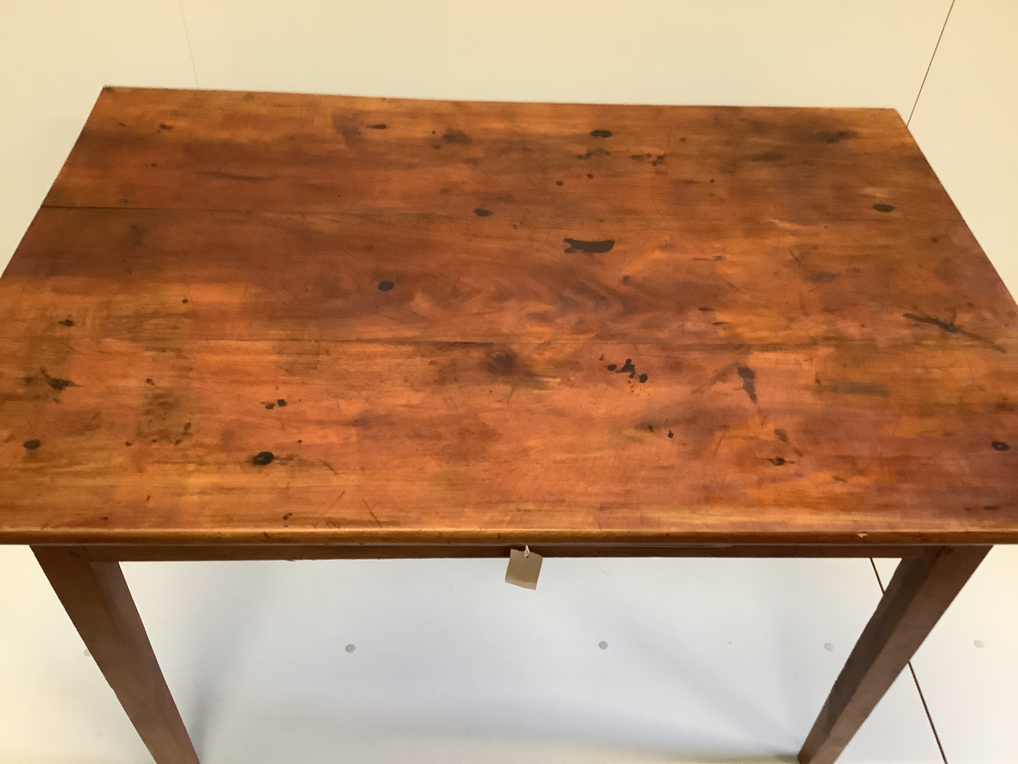 A 19th century French rectangular fruitwood kitchen table, width 120cm, depth 80cm, height 75cm